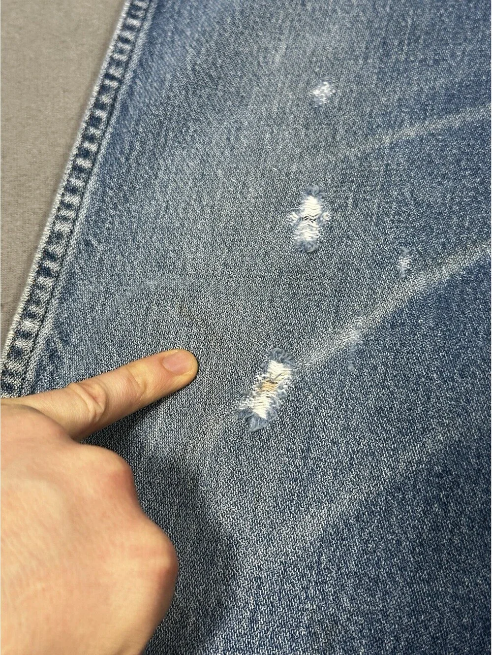 Wrangler 38x33 Made In USA Distressed Jeans Men Blue Vintage Style Denim